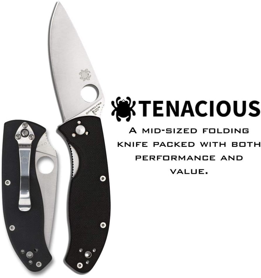 Spyderco Tenacious G-10 Black Mid-Sized Folding Knife - LinerLock Lock Type - C122GP