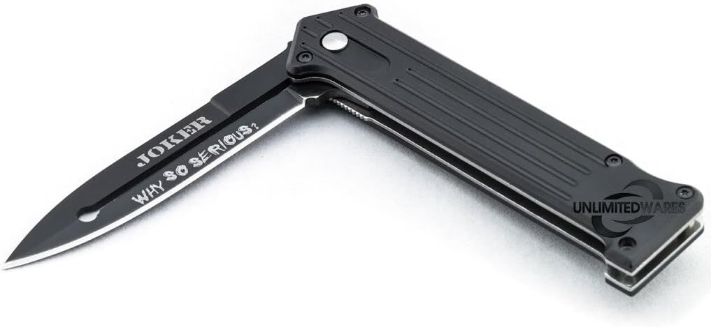2-Pack Joker "Why So Serious?" Assisted Opening Folding Knife 4.5-Inch Closed Black and Silver