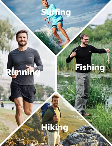 Men's UPF 50+ Long Sleeve Sun Protection Shirt - White, Large, Quick Dry Rash Guard
