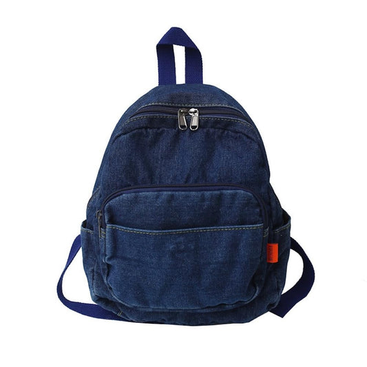 JHTPSLR Small Denim Backpack for Women - Vintage Aesthetic Mini Canvas Daypack (Dark Blue)