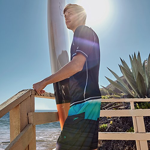 Men's UV Swim Shirt Short Sleeve Loose Fit Easy Tee - Large, Navy