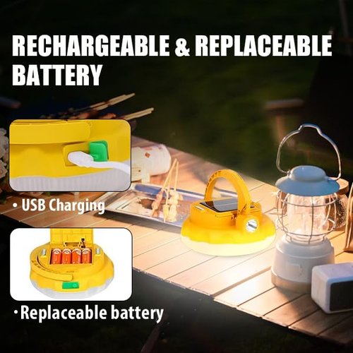 Camping Lanterns Led Tent Lights: Battery Powered 3600mAh - Rechargeable USB 4 Light Modes - Solar Flashlights for Night Emergency Outdoors(3600mAh,Yellow)