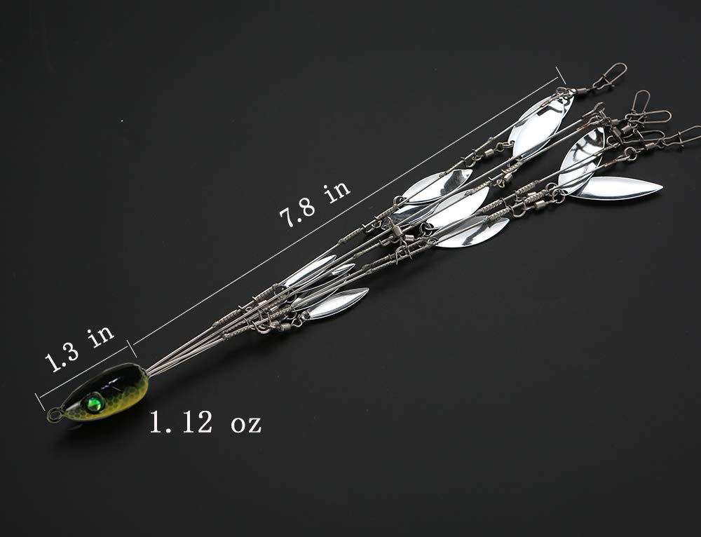 HCHinn 3pcs Alabama Rig for Bass Striper Fishing Lures Baits 5 Arms Umbrella A-Rig Swimbaits with 12 Willow Leaf Blades for Trout Perch Walleye Freshwater/Saltwater Boat Trolling and More