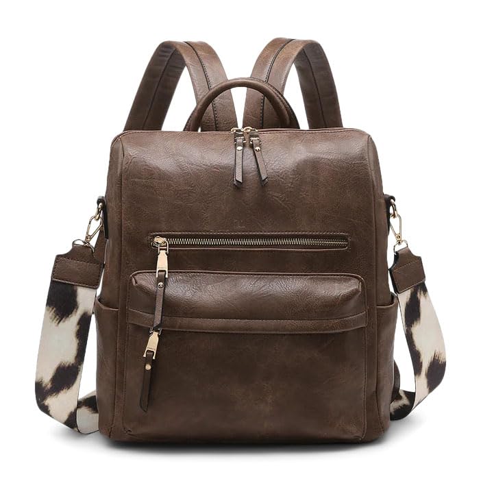 JEN & CO. Amelia Vegan Backpack with Guitar Strap (Coffee)