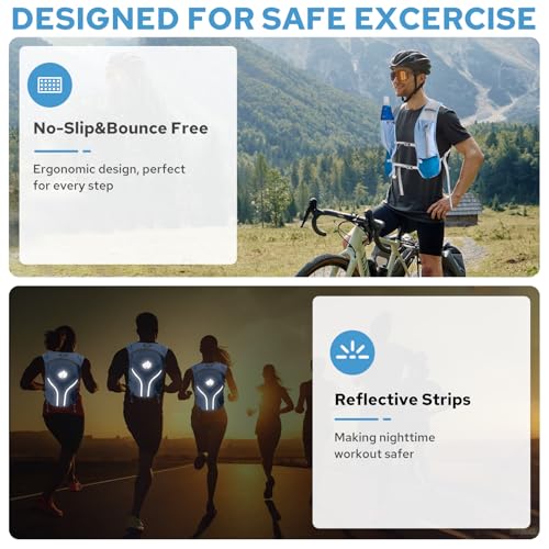 Lightweight Running Vest for Women Men, Adjustable Hydration Backpack with 500ml TPU Soft Flask, Breathable Reflective Large Capacity Water Backpack for Running Cycling Marathon Hiking