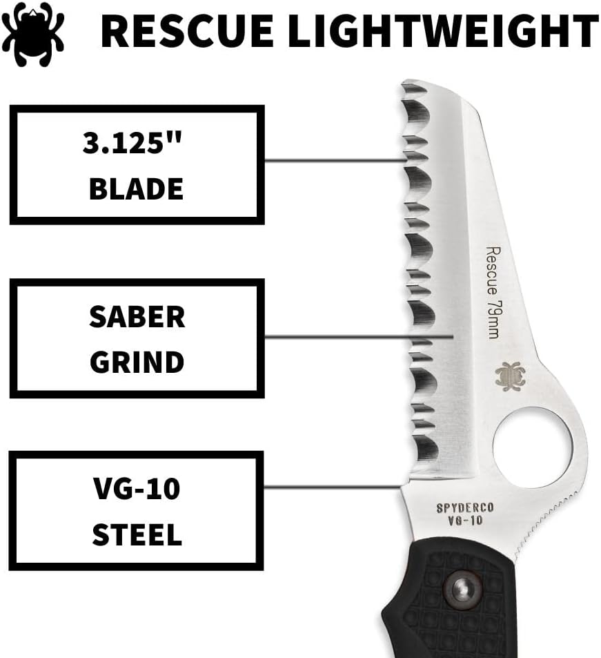 Byrd Cara Cara 2 Rescue Lightweight Knife with 3.88" Stainless Steel Sheepfoot Blade and High Performance Black FRN Handle - SpyderEdge - BY17SBK2