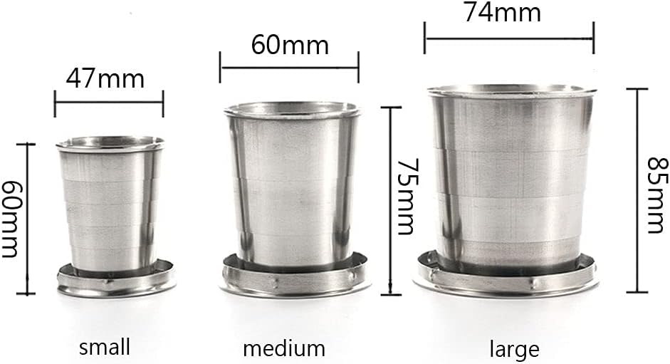 GANPUB 1Pc Silver Stainless Steel Folding Camping Mug Collapsible Portable Cup with Keychain for Outdoor Activities Hiking Picnic(Large), Camp Kitchen