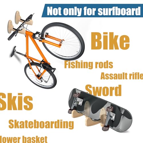 Surfboard Wall Mount Racks, Also for Skateboards/Snowboards/Skiing Boards/Bicycle Wheels/Field Hockey Sticks/Bicycles Hangers Paddle Storage Display Stand Indoor