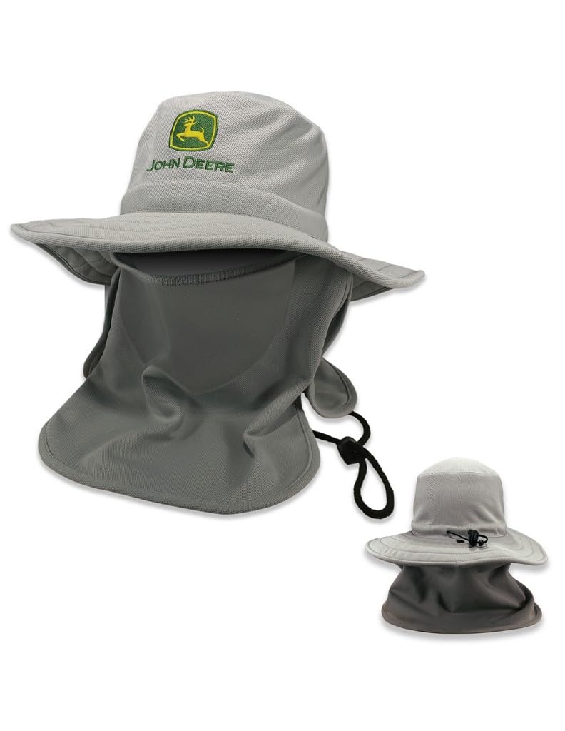 John Deere Bucket Hat Removable Neck Cover and Mask-Ivory