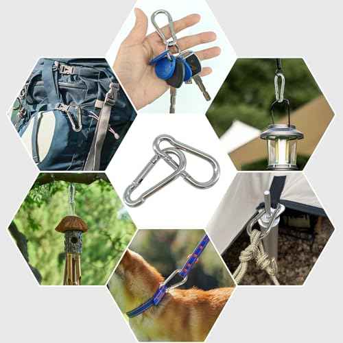 Premium Stainless Steel Spring Snap Carabiner Hooks - 304 Steel Clips, 6-Pack