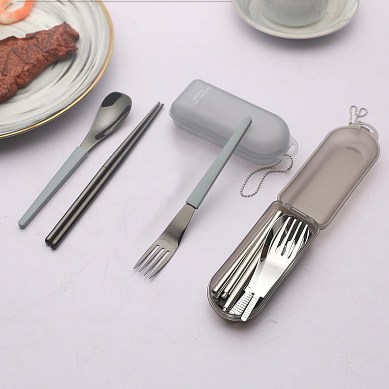 2Pack Folding Stainless Steel Cutlery Set with Case, Travel Foldable Collapsible Portable Tableware Utensil Spoon Fork Chopsticks for Picnic