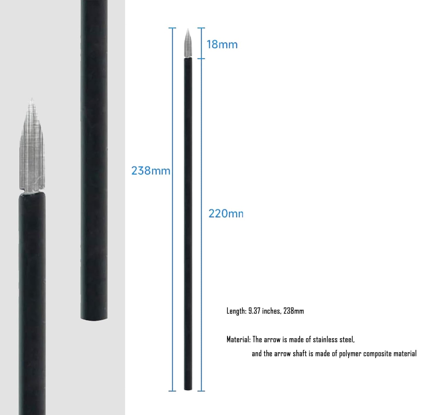 20pcs Arrow Length 9.37 inch Metal Arrow and Polymer Material Arrow Body Composition Mini Composite Bow and Arrow Exclusive