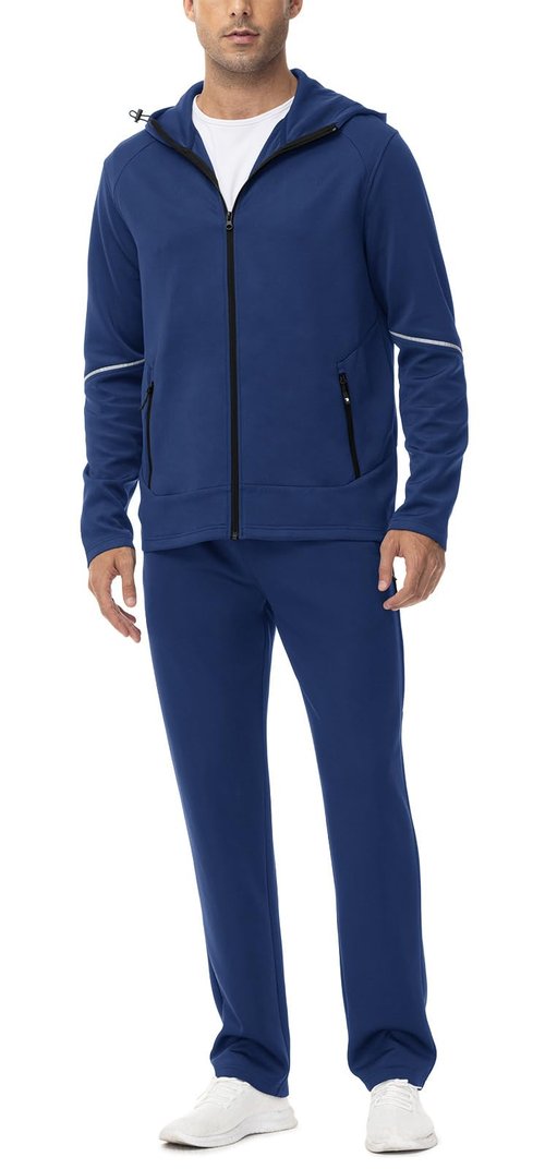 Rdruko Men's Sweatsuit Sets 2 Piece Hooded Full Zip Jogger Gym Lesiure Casual Track Sweat Suits for Men(Sapphire Blue, US L)