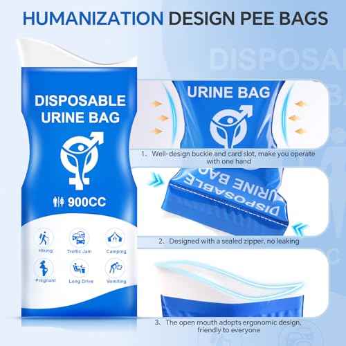 Urine Bag, 12PCS Disposable Pee Bags for Travel for Women Men, 900ML Emergency Urinal Bag and Vomit Bag, Portable Unisex Urinal Bags for Camping, Hiking, Traffic Jams, Pregnant, Patient, Kids
