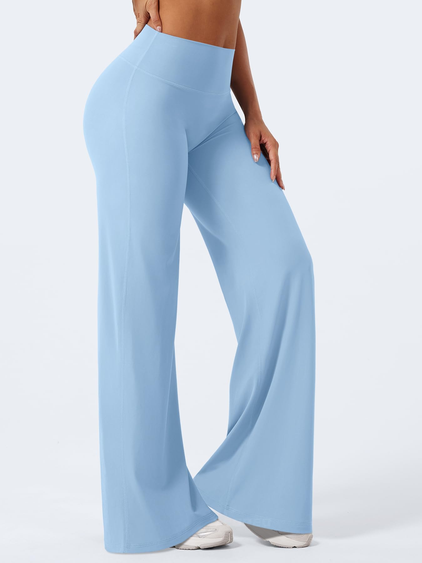 YEOREO Workout Leggings Womens No Front Seam Straight Leggings 35" High Waist Buttery Eddiy Gym Yoga Pants Airy Blue L