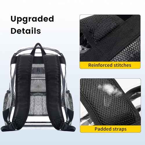 Vorspack Clear Backpack Heavy Duty PVC Transparent Backpack with Reinforced Strap Stitches & Large Capacity for College Workplace Security - Black