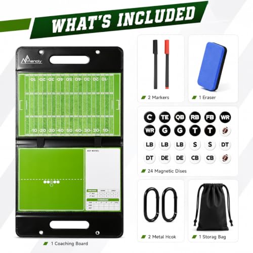 MENOLY Collapsible Leather Football Lineup Board for Coaches - Magnetic Strategy Clipboard, Digital Play Organizer, Football Coaching Tool