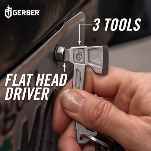 Gerber Gear Hatchet Keychain 3-in-1 Multitool, Clips to Pocket or Keychain with Bottle Opener, Flathead Driver, Package Opener, EDC Gear for Everyday Carry