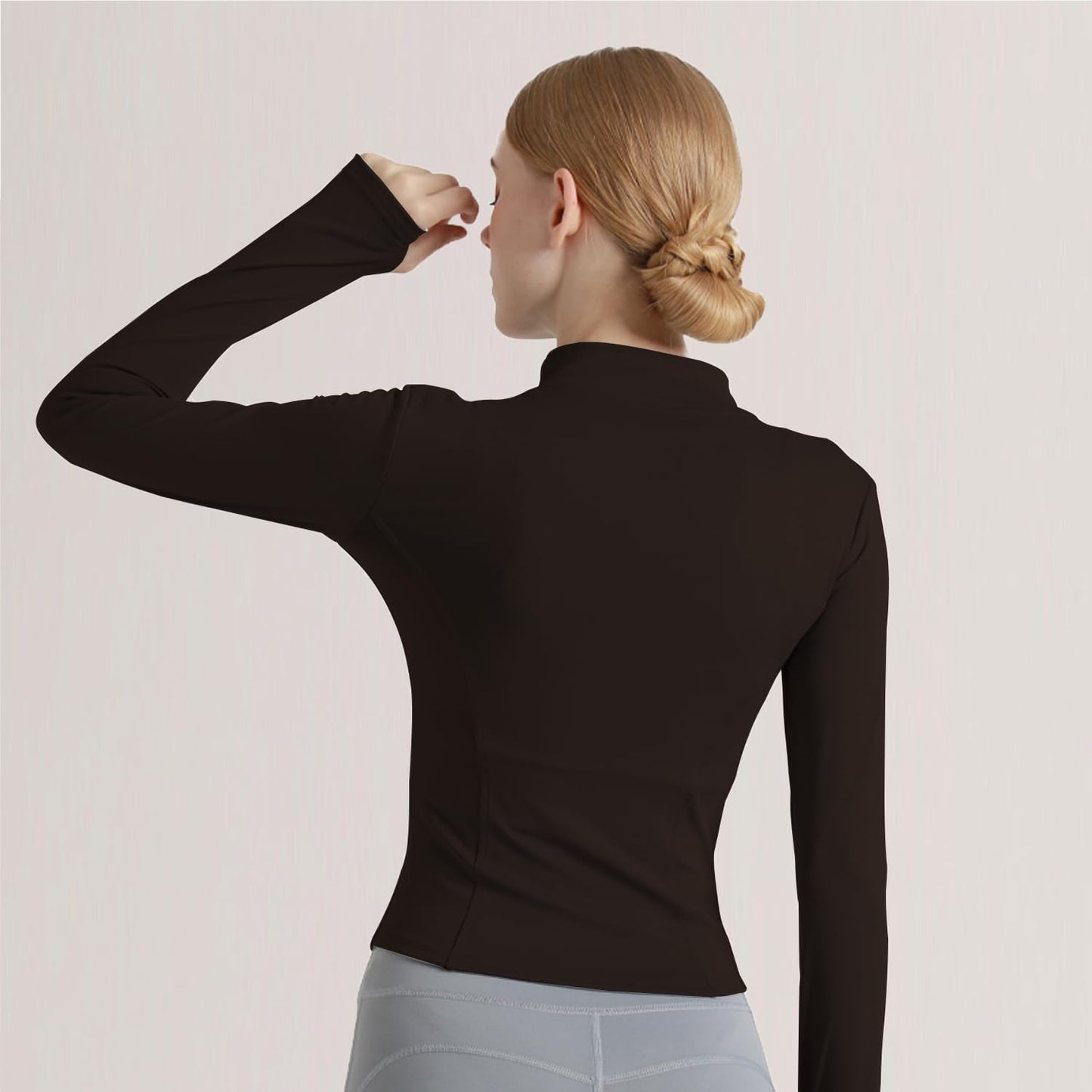 Ncvtang Women's Cropped Lightweight Stretchy Running Track Jackets Full Zip Slim Fit Athletic Tops with Thumb Holes(Coffee,S)