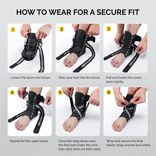 FEATOL Ankle Brace for Sprained Ankle, Adjustable & Comfortable Lace Up Support Stabilizer for Women Men with 2 Removable Side Splints, Protection for Sports, Running & Recovery Medium(11.8''-13'')