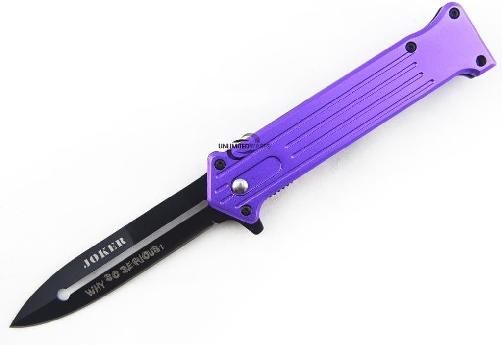 Unlimited Wares Joker "Why So Serious?" Purple Assisted Opening Folding Knife 4.5-Inch Closed