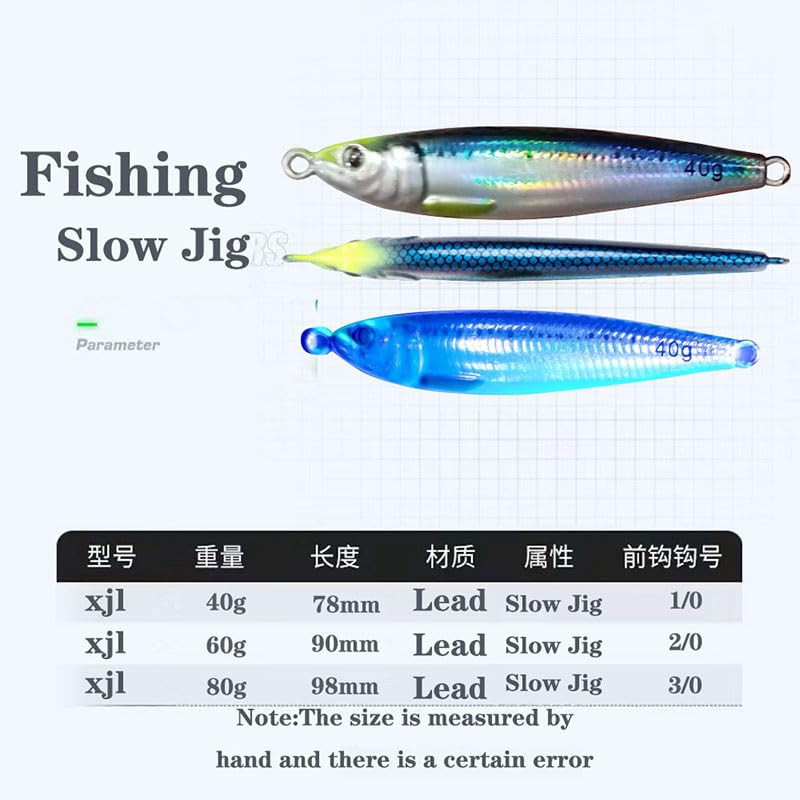 Feianoto Long Casting Slow Pitch Jig Lure Fishing UV Glow Jigs Metal Spoons 3D Print Falling Angler Metal Hard Bait Sinking Jigging Pesca Bait with Glow Hooks(1.4oz/40g, 4 pcs)