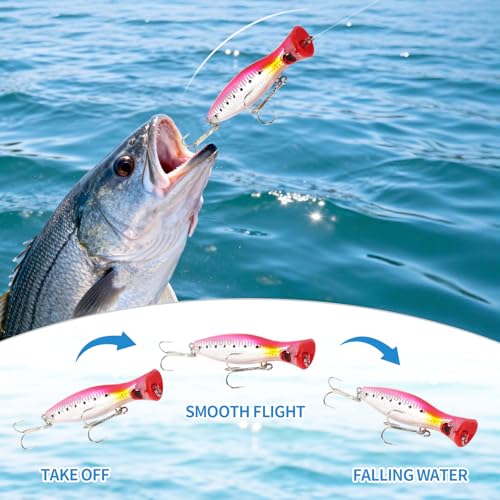 4pcs Multicolor Large Top Water Popper Lures for Saltwater Fishing - Tuna & GT