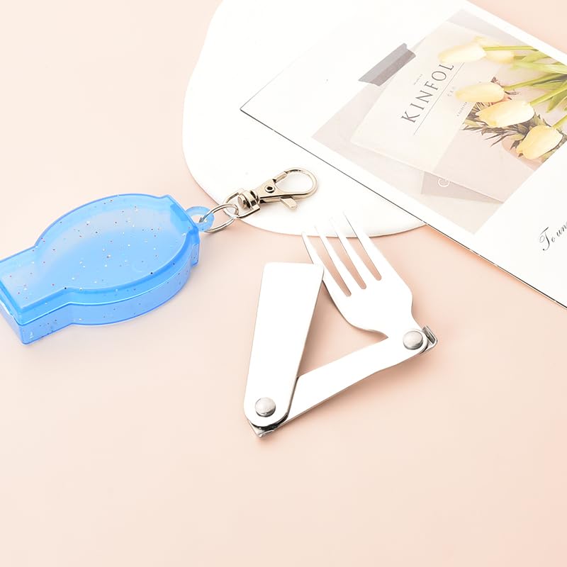 Folding Forks Silverware with Case Portable Foldable Travel Camping Utensils Collapsible Pocket Fork with Storage Box Retractable Salad Dinner Fork Keychain Compact Picnic Hiking Backpacking Forks