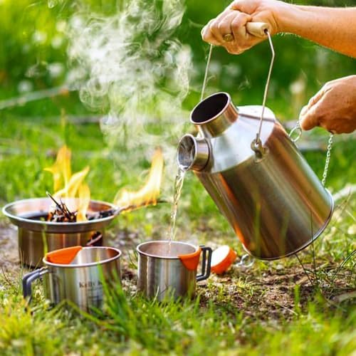 Kelly Kettle® Ultimate 'Scout' Kit VALUE DEAL | 41oz Steel Camp Kettle, Cook Set, Hobo Stove, Cups, Plates, Base Support | Use Sticks to Boil & Cook Fast | Camping, Fishing, Picnics, Emergencies
