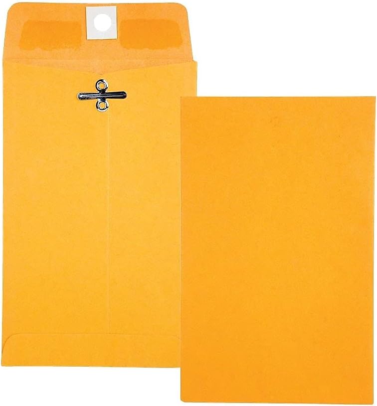 Quality Park 6 x 9 Clasp Envelopes, Clasp and Gummed Closures for Storing or Mailing, 28 lb Kraft Paper, 100 per Box (QUA37855)