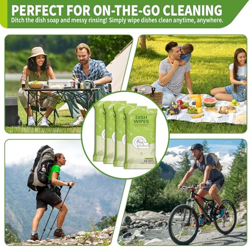Creatyi 80 Pack Portable Camping Dish Wipes - Water-Free Grease & Food Residue Cleaner