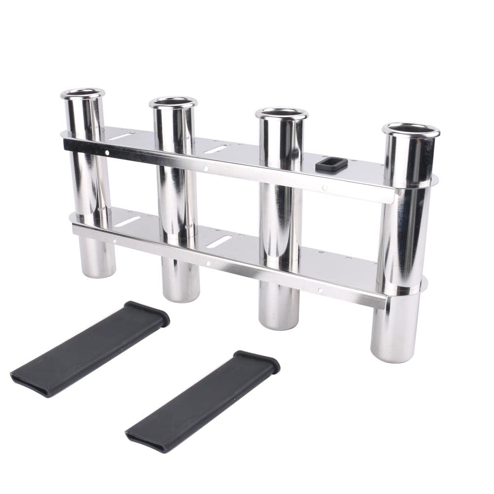 4 Tube Fishing Rod Holder, Marine Stainless Steel 4 Link Rod Holder, Rod Pod with Toolbar for Marine Yacht, Boat, Camper, Truck, RV