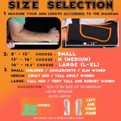 Arm Sling for Women&Men with Enhanced Size Adjustable Sling for Arm Support, Elbow Wrist Left Right Arm Sling with Buckle Design (M)