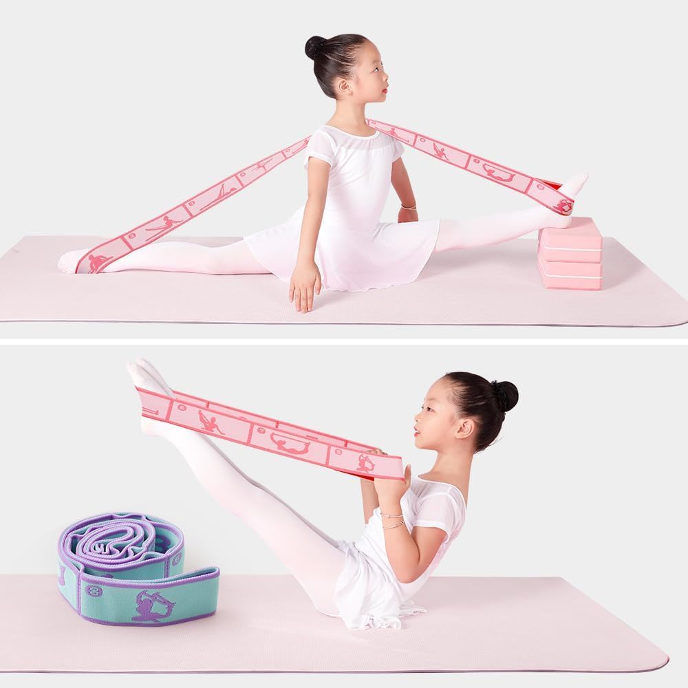 2 PCS Kids Stretching Strap & Band for Dance, Ballet & Cheer – 8-Loop Adjustable Elastic Equipment for Yoga, Gymnastics Workout, Children's Fitness and Ballet Training Stuff