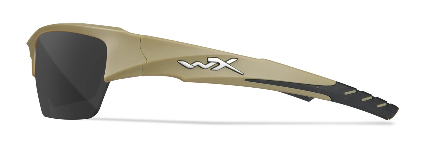 Wiley X WX Valor Tactical Sunglasses Safety Glasses for Men Shatterproof UV Eye Protection for Combat, Shooting and Fishing Matte Tan Frames, Grey, Clear, and Light Rust Lenses, Ballistic Rated