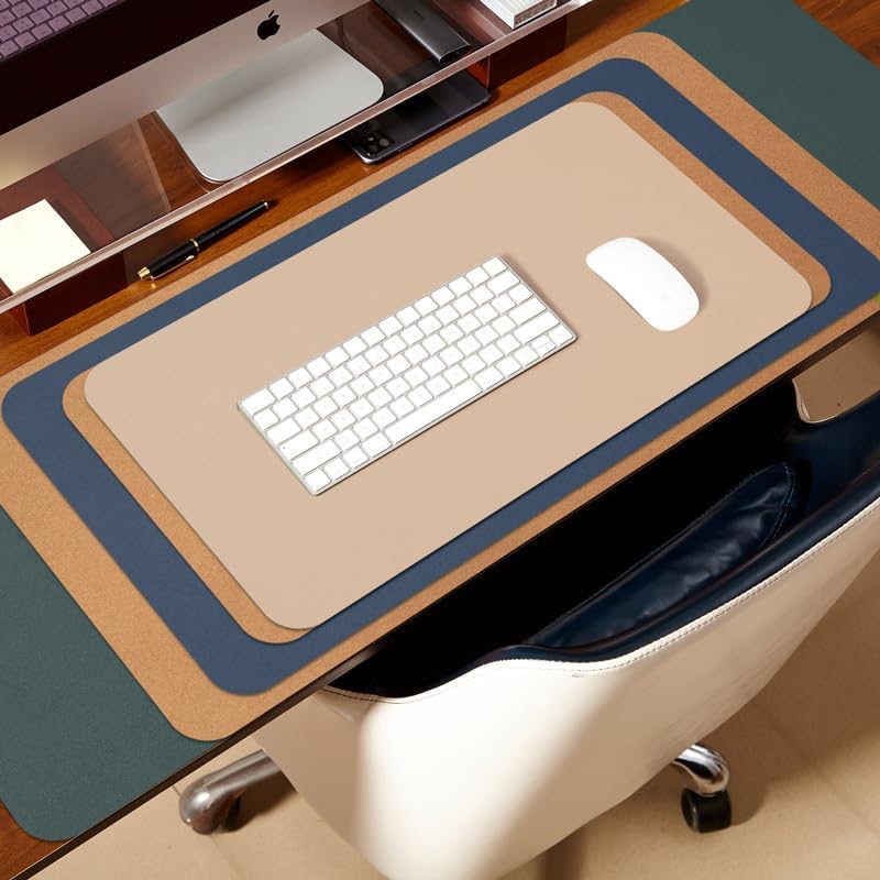 Cork Desk Mat - Dual-Sided Desk Pad for Office and Home - Desk Organization and Accessories - Ideal for Large Mouse Pad and Desk Mats on Top of Desks(Dark Green,80cmx 40cm)