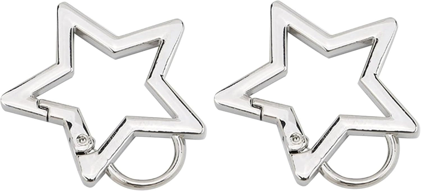 2Pcs Silver Star Shaped Stainless Steel Keychain Clip Carabiner Snap Hook Holder Star Carabiner Hook Clip Key Holder Carabiner Clip for Keys and Wallet with Key Chain Rings Accessories, Car Keychain