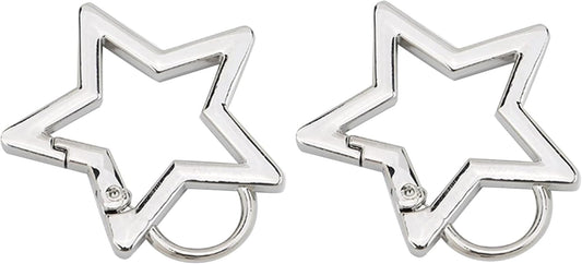 2Pcs Silver Star Shaped Stainless Steel Keychain Clip Carabiner Snap Hook Holder Star Carabiner Hook Clip Key Holder Carabiner Clip for Keys and Wallet with Key Chain Rings Accessories, Car Keychain