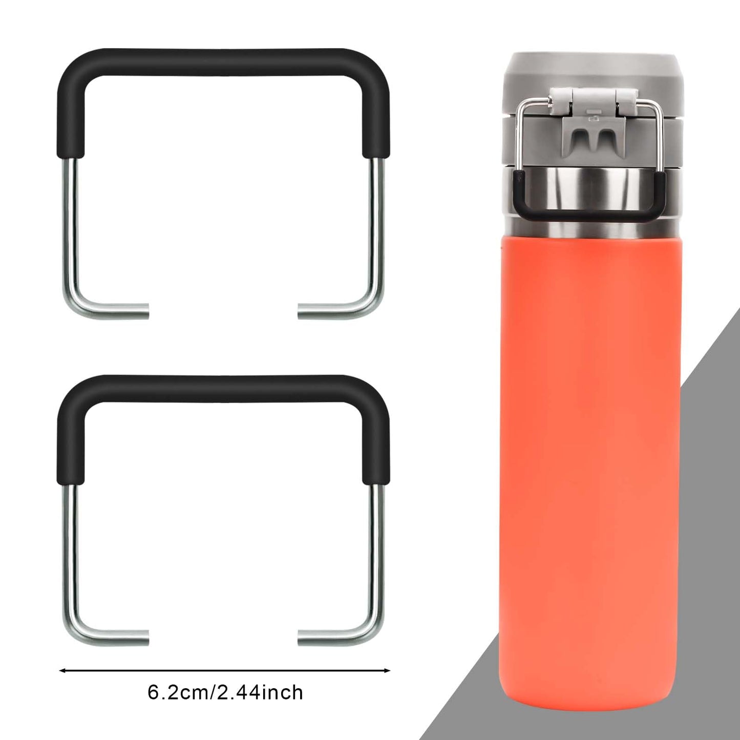 2pcs Handles For Stanley Quick Flip GO 24oz 32oz, Premium Metal Silicone Water Bottle Holder for Stanley Tumbler, Handle Strap Carrier Sling Attachment for Stanley Cup Accessories (Black)