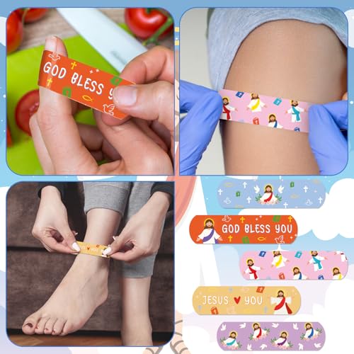Geiserailie 400Pcs Jesus Colorful Cartoon Adhesive Bandages Jesus Kids God Bless You Waterproof Breathable Bandages Pack for Children(Jesus)
