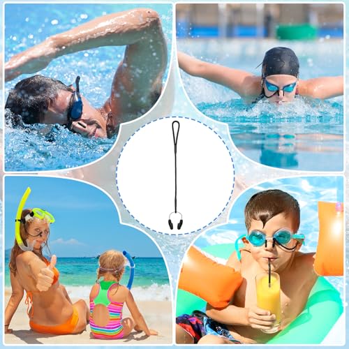 Hiboom 10 Pcs Silicone Swimming Nose Plugs with Strap - Black