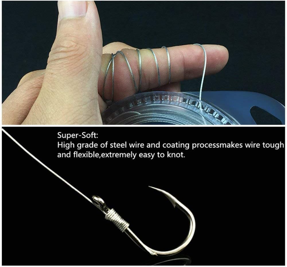 10LB-200LB Fishing line Wire Leader Vinyl Coated Stainless Steel Trace Lures Leader Wire 10 Meter,with 20pcs Crimps Sleeves,Black & Silver Select