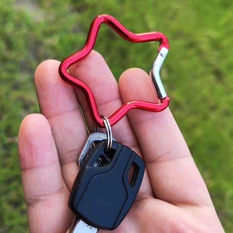 2Pcs Silver Carabiner Clip, Star Shaped Climbing Buckle, Aluminum Alloy Heavy Duty Keyring Hook for Camping Fishing Hiking Traveling Aluminum Key Chain Clip Accessories Outdoor, Car Keychain