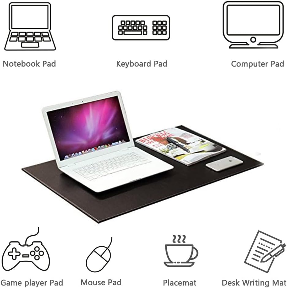 KINGFOM Ultra-Smooth PU Leather Desk Pad & Mat Office Desk Drawing & Writing Board A3/ A4 File Paper Clip Table Protector Mat on Top Large 24''x18'' (Black)