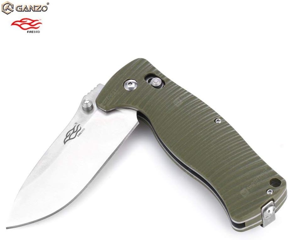 Ganzo G720-GR Tactical Folding Knife Window Breaker 440C Blade Army Green G10 Handle w/Paper Box & Draw String Bag G720