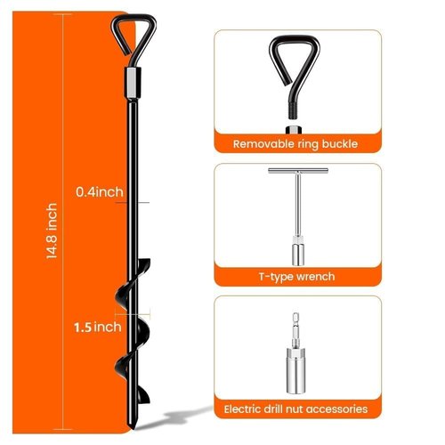 Ground Anchors Screw in Tent Stakes Heavy Duty Trampoline Stakes High Winds, Ground Anchors for Camping Tent, Canopies, Carports, Sheds, Swing Sets, Canopy Stakes Kit, Mobile Home Anchors 4 Pack