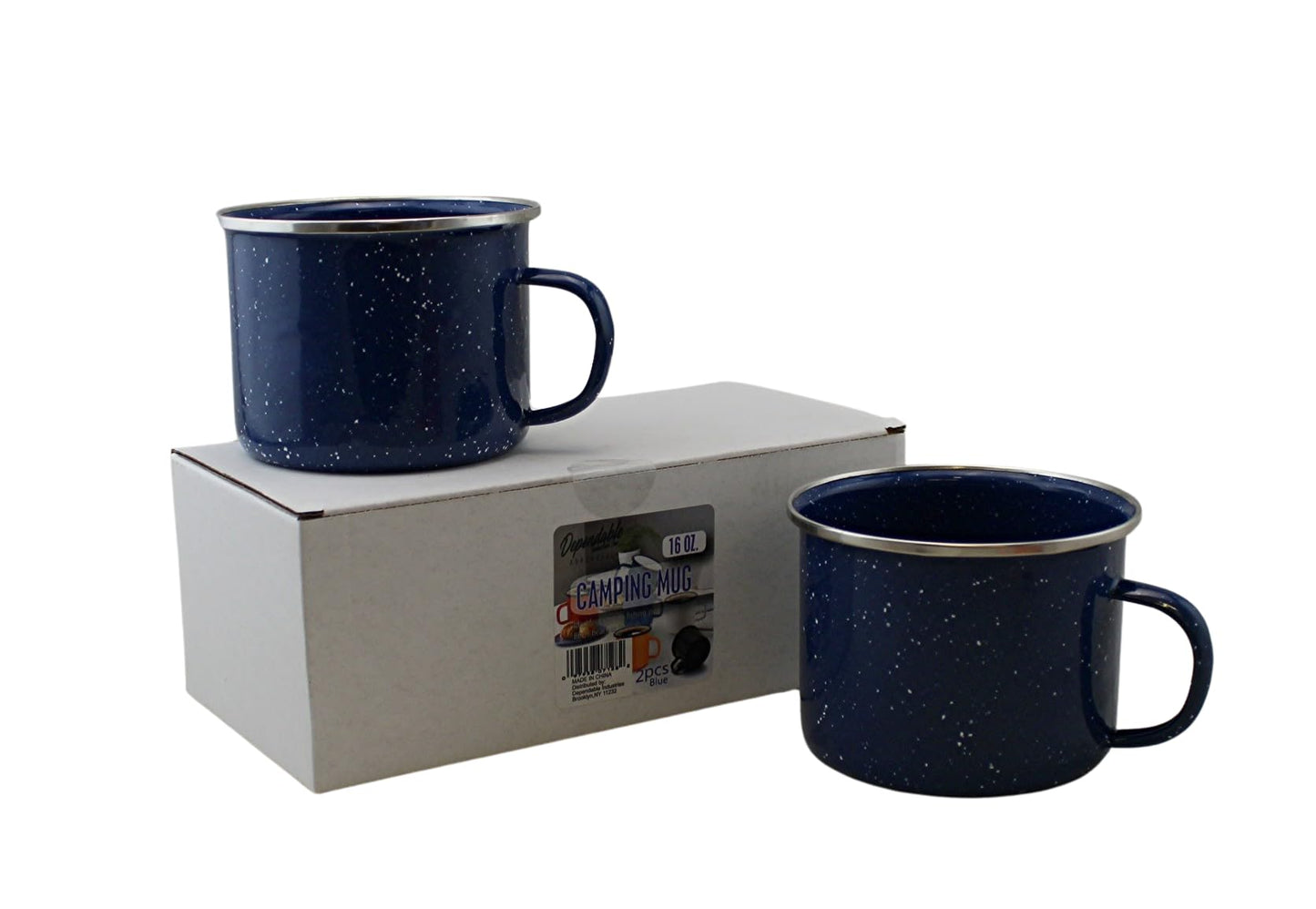 16oz Enamel Mugs 2-Pack - Versatile for Camping, Beach, Travel, Home, and Outdoor Use: Ideal for Hot/Cold Beverages, Soup, and More by Dependable Industries (Blue)