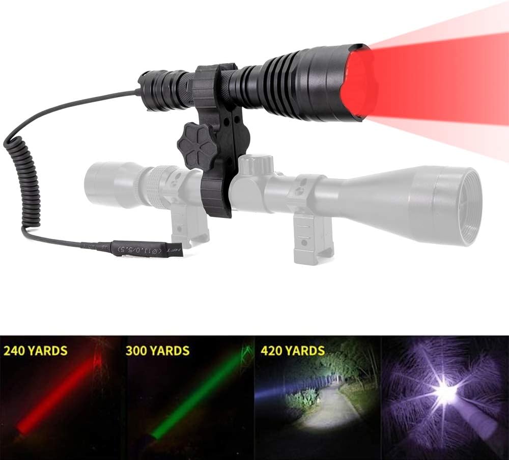 KL41Plus Hunting Flashlight Kit with Red Green IR850 White Interchangeable Modules, Long Range Scope Mount Predator Light with Remote Pressure Switch for Coyote Hog Varmint Night Hunt