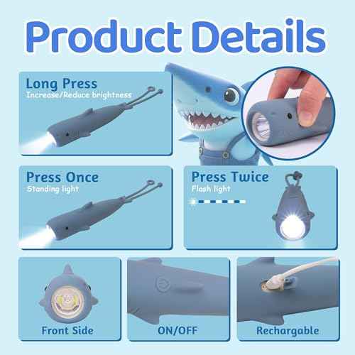 Ammonite Kids Flashlight Rechargeable, Silicone Toddler Night Light with Fun Animal Design & Easy-Grip Handle - for Boys Girls Bedtime & Camping