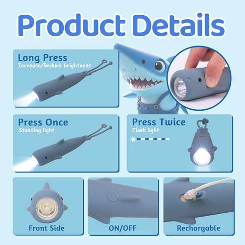 Ammonite Kids Flashlight Rechargeable, Silicone Toddler Night Light with Fun Animal Design & Easy-Grip Handle - for Boys Girls Bedtime & Camping